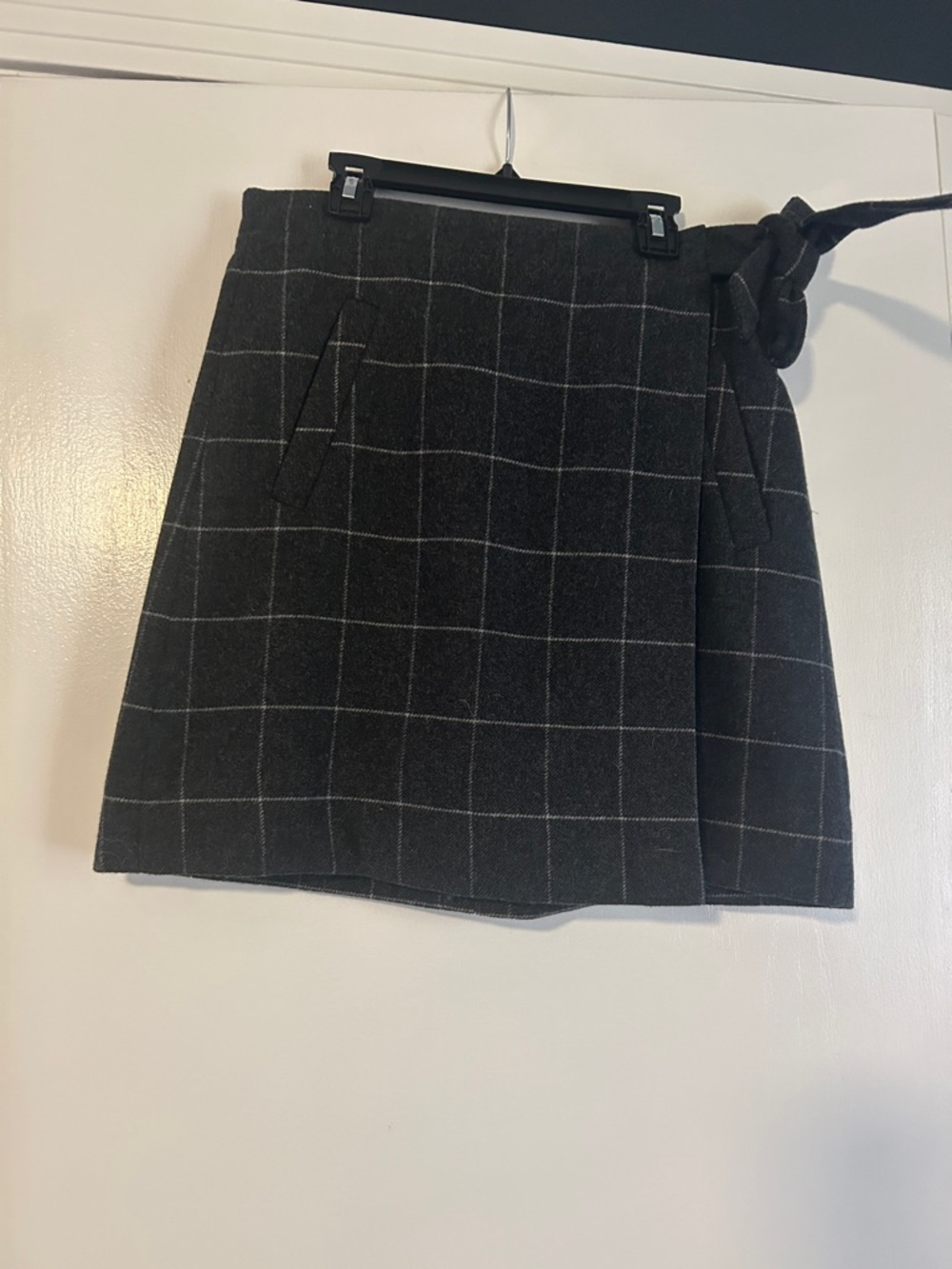 J. Crew Factory Charcoal Plaid Mini Wrap Skirt
